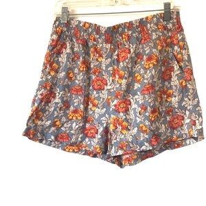 Rachel Zoe floral linen blend elastic waist shorts size Medium blue red orange